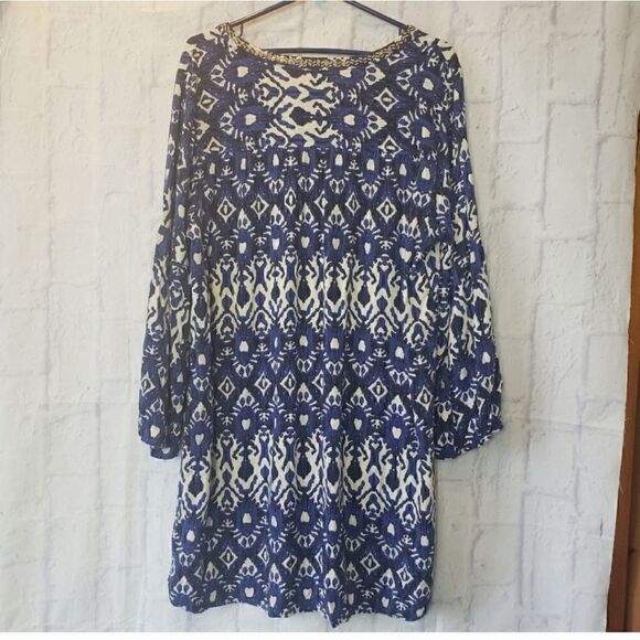 ELLOS Beaded Neckline Batik Print Popover Dress - Picture 9 of 9